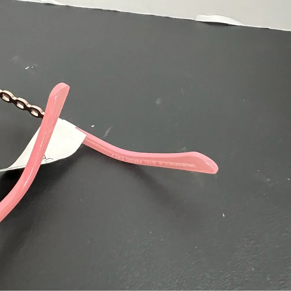 Jessica Simpson Metal Chain UV Protective Square Sunglasses Pink Gold Nude
